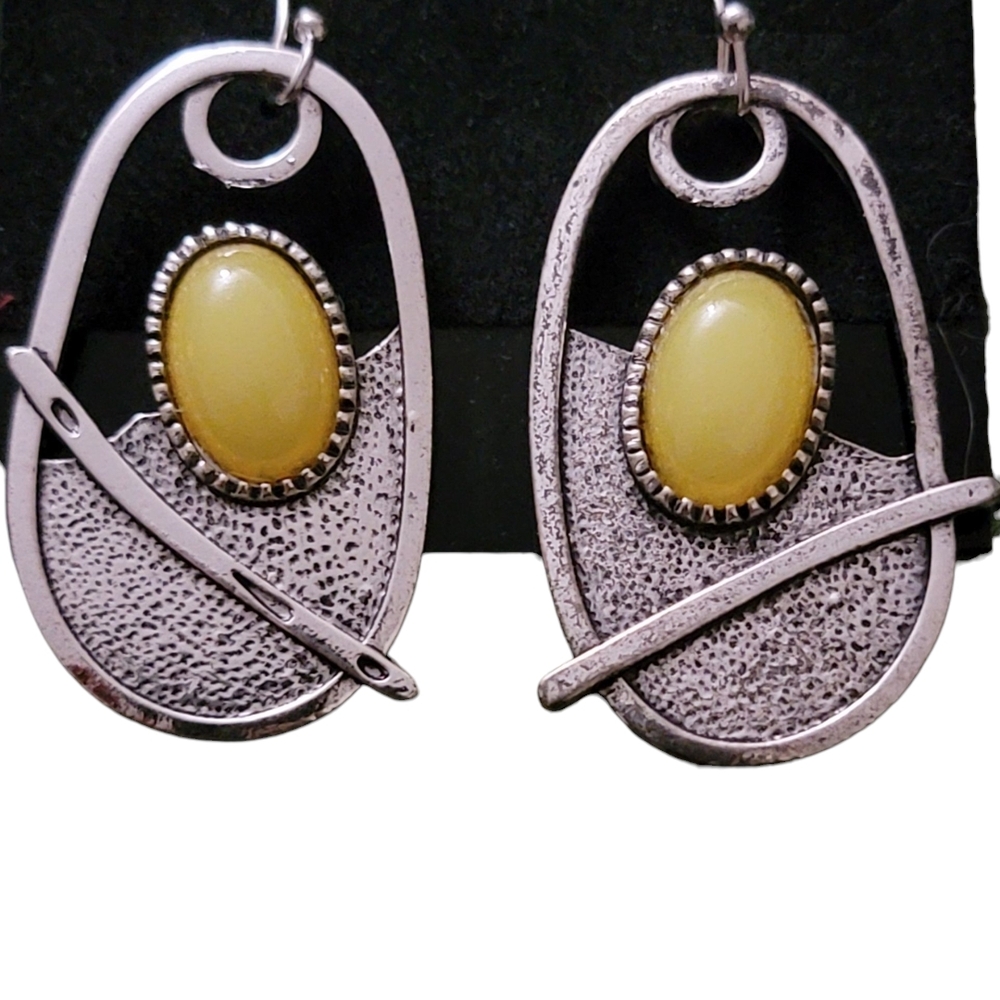 Bohemia Vintage Oval Geometric Yellow Cat's Eye Stone Dangle Earrings